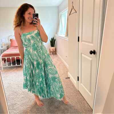 green and white pleated dress Juan de Dios | San Agustin Pleated Linen Midi Dress | Green Stripes