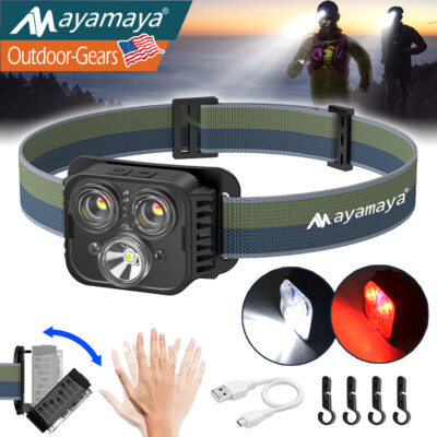 1/2PCS Super Bright COB LED Headlamp USB Rechargeable Headlight Torch Head Lamp