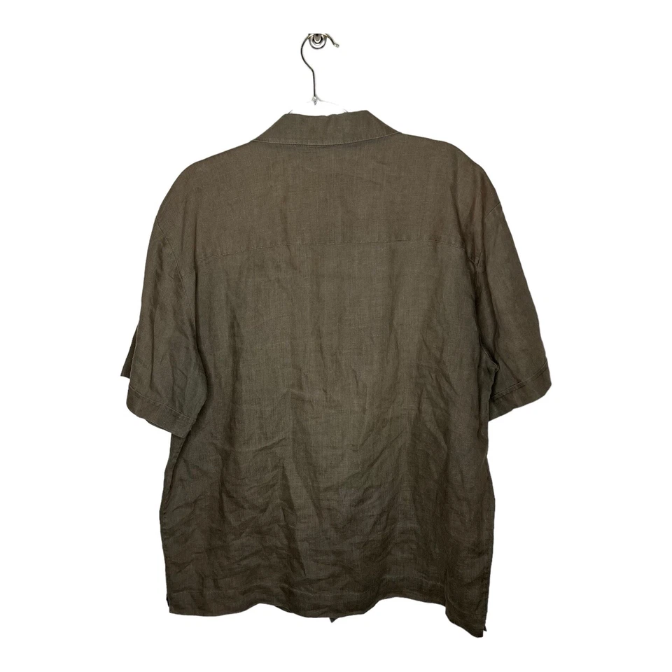 ISDA&Co Shirt Womens Large Brown Collared Short Sleeve Lagenlook Linen Button Up - Image 2 of 4