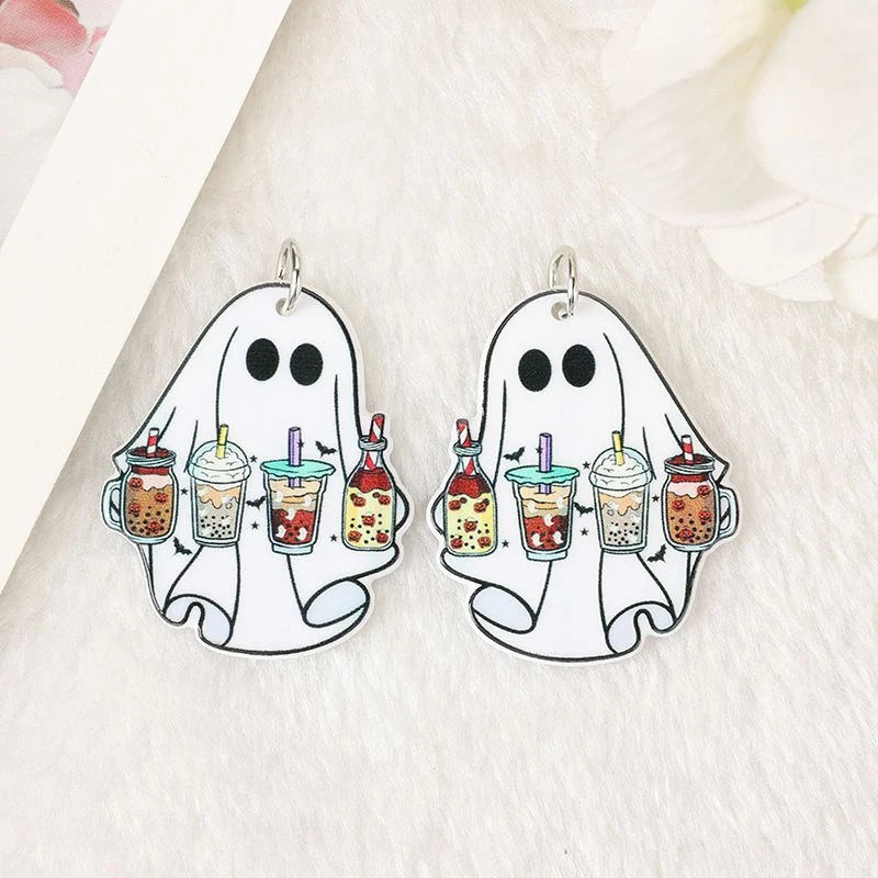 Halloween Coffee Acrylic Charms - Kawaii Ghost Pendants DIY Jewelry Making 6pcs - image 3 of 4