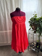 Gap Women’s Sze 16 Strapless Pom Pom Midi Dress Coral Ruffle Hem Zip Side Cotton