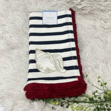 Talbots 4 Piece Napkins - Striped Blue & Red Fringes with Embroidered Shell Prin
