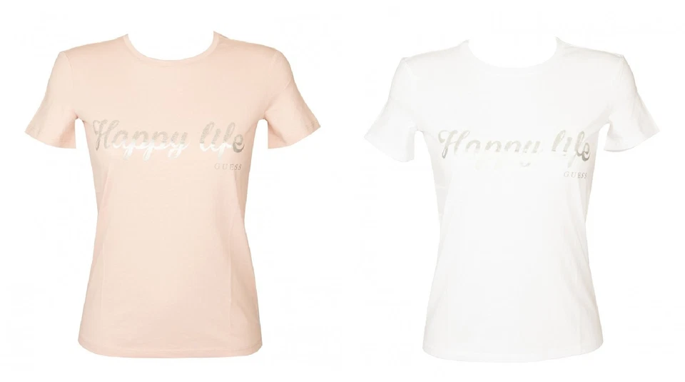 GUESS Damen-T-Shirt, kurzärmeliges T-Shirt mit Rundhalsausschnitt, Aufdruck und - Bild 1 von 1