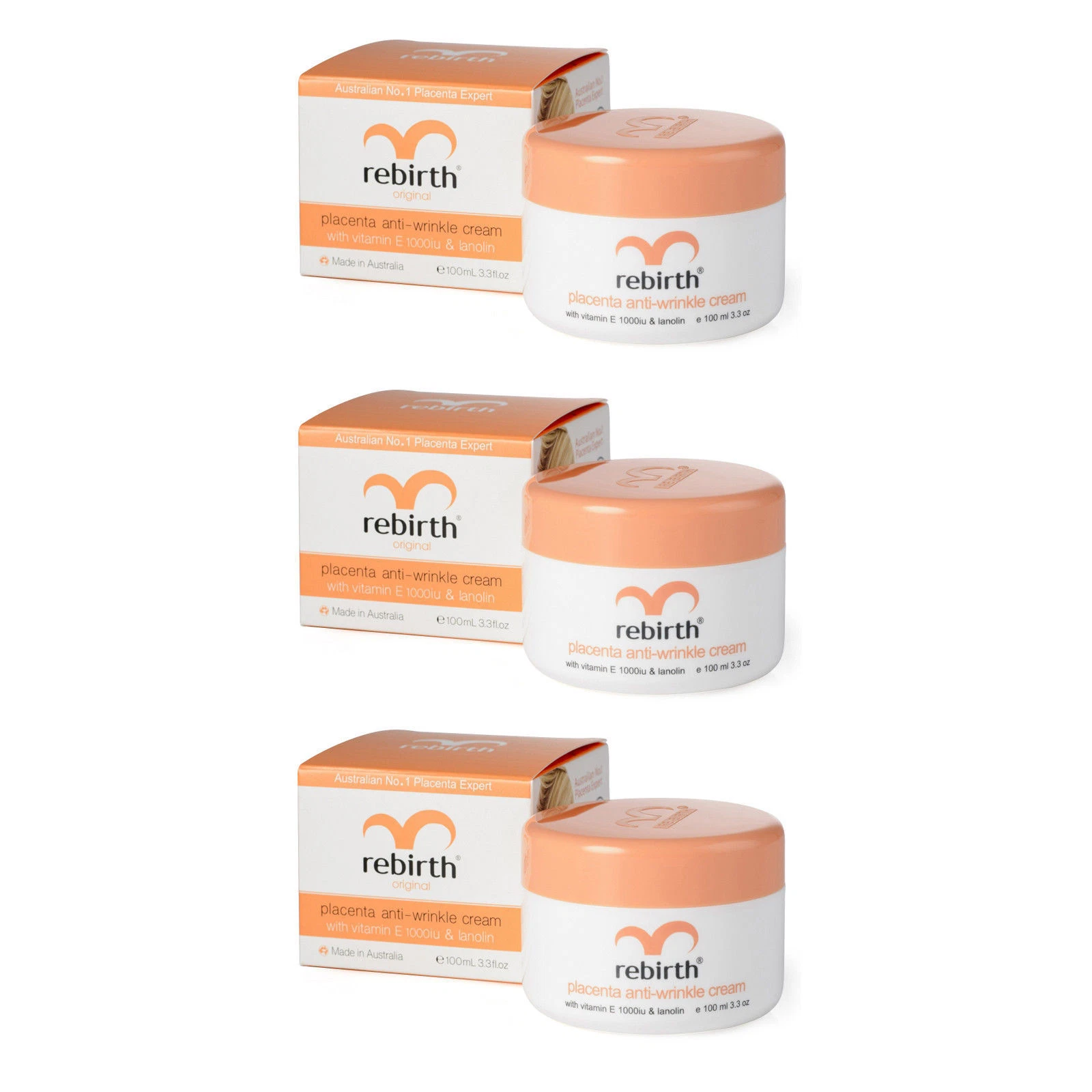 Lanopearl - Re-Birth Cream Anti Wrinkle & *Placenta Protein* & Vit E 3 x 100g