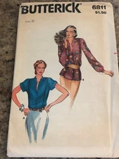 🌹 BUTTERICK #6811 - LADIES 1980's TWO STYLE LOOSE FITTING BLOUSE PATTERN  8 FF