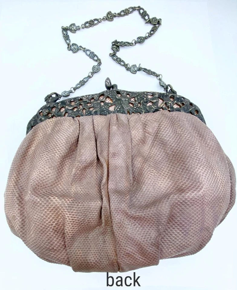 Cartera vintage de piel de lagarto Jacomo Paris con marco de ley y amatista querubines Foto 4 de 4