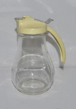 Vintage Dripcut Glass Syrup Pitcher with Light Yellow Lid
