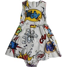 DOLCE & GABBANA Kids Dress White Cartoon Print A-line s. Tag 18/24 mos 330usd