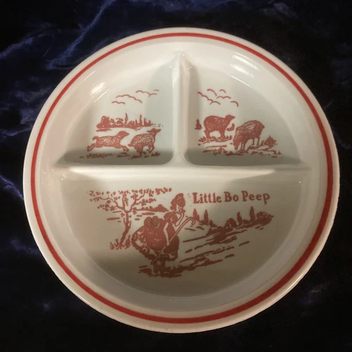 Vintage Vitrock glass divided baby plate, Little Bo Peep