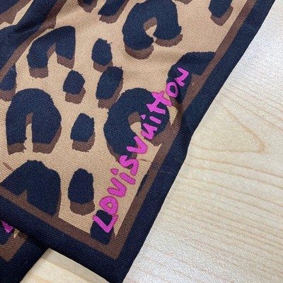 LOUIS VUITTON Leopard Bandeau Scarf Brown 116cm 8cm Pre-owned