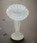 Vtg Fenton Ruffled Vase White Opalescent Glass Jack in The Pulpit Footed Granny