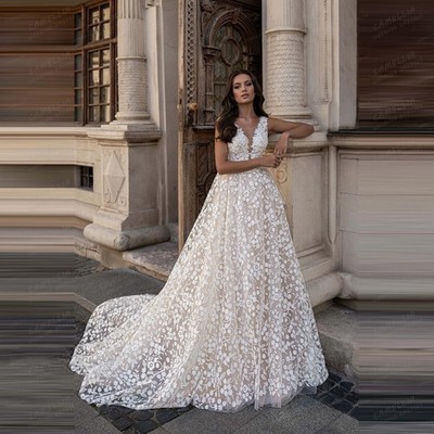 simple elegant beach wedding dresses Simple Beach Wedding Dresses V-Neck Short Sleeves Bridal Gown with Lace COCOMELODY CW2676, 25 Days / As Picture / US6-UK8-EUR36 main image 0