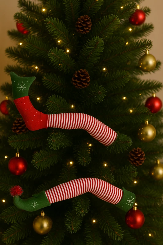 Decorazione per Albero di Natale Gamba Piede di Elfo Aiutante Babbo Natalizio