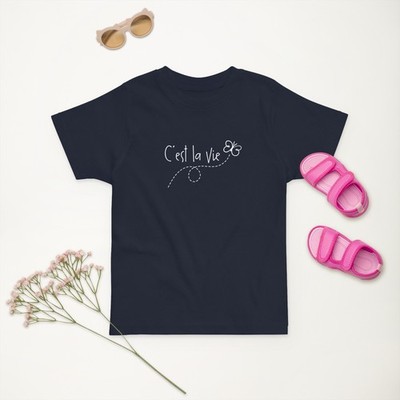C'est la vie embroidered French butterfly Toddler jersey t-shirt