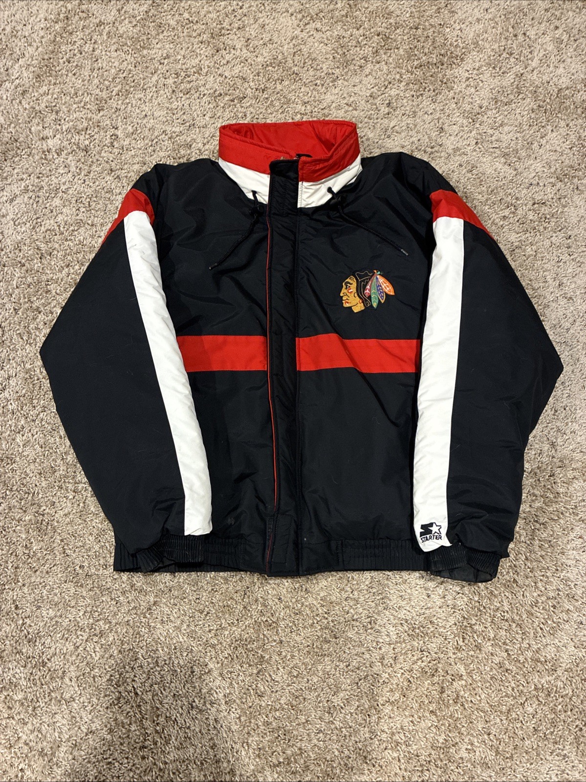 Vintage 90's Starter Chicago Blackhawks NHL Puffer Jacket Large USA Hockey