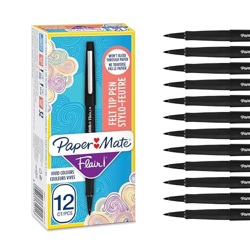 Paper Mate S0190973 Flair Pen 0.7 - 1mm Medium Tip Black Ink Box of 12 - Image 7