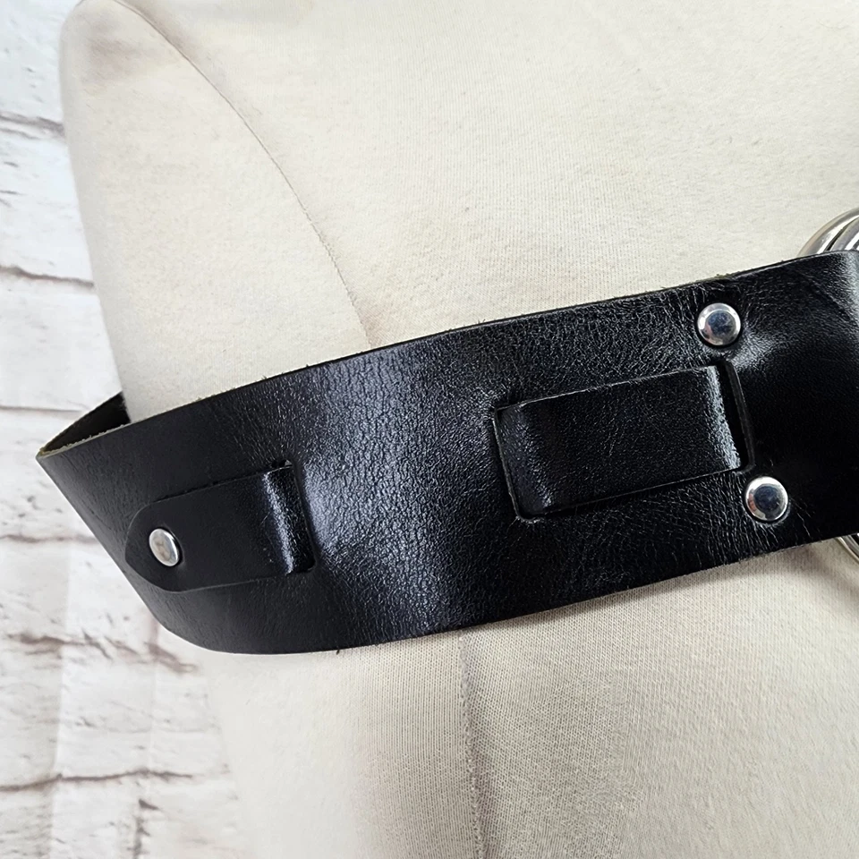 Banana Republic Cinturón de Cuero Negro Ancho Boho Artístico Western Vaquera Festival Foto 3 de 4