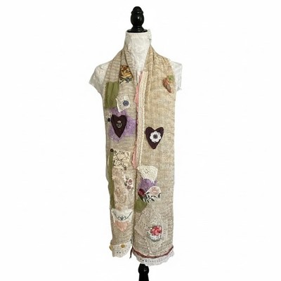 Artisan Boho Mixed Media Patchwork Textile Art Scarf