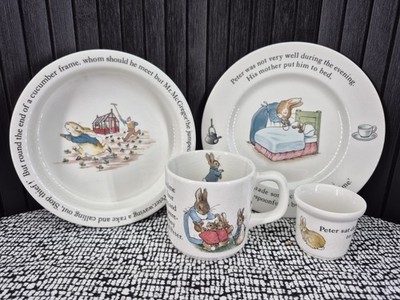 Vintage Wedgwood Peter Rabbit Kinderzimmergeschirr 4-teiliges Set in Schachtel Beatrix Potter verrückt