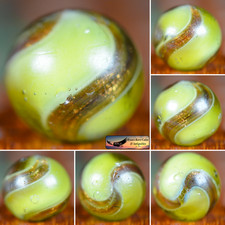 Handmade Yellow Glass Ribbon Lutz, 0.8 in, Shooter, Good , Germany, S1611