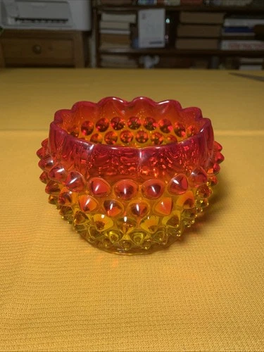 Vintage Fenton Glass Amberina Hobnail Rose Bowl