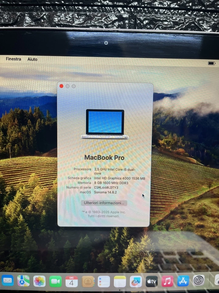 Apple MacBook Pro A1278 13p (Intel I5 8gb Ram Ssd 480gb) Mac Os SONOMA - Immagine 3 di 4