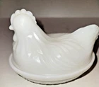 Hazel-Atlas Chicken Hen On Nest Candy/Trinket Dish Small White Milk Glass VTG