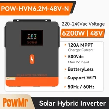 PowMr 6200W 48V Solar Hybrid Inverter Pure Sine Wave MPPT 120ACharger Controller