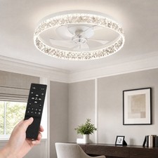 20'' Low Profile White Ceiling Fan with LED Light Flush Mount Remote APP Control