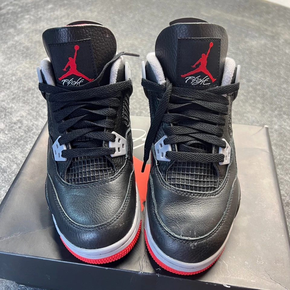 Air Jordan 4 Retro Bred GS 5Y Negro Rojo Gris Cemento 408452-111 con Caja Foto 4 de 4