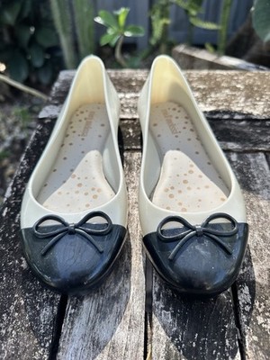 Mini Melissa Girls Flats Bow Slip On Ivory Black US 1 EU 32