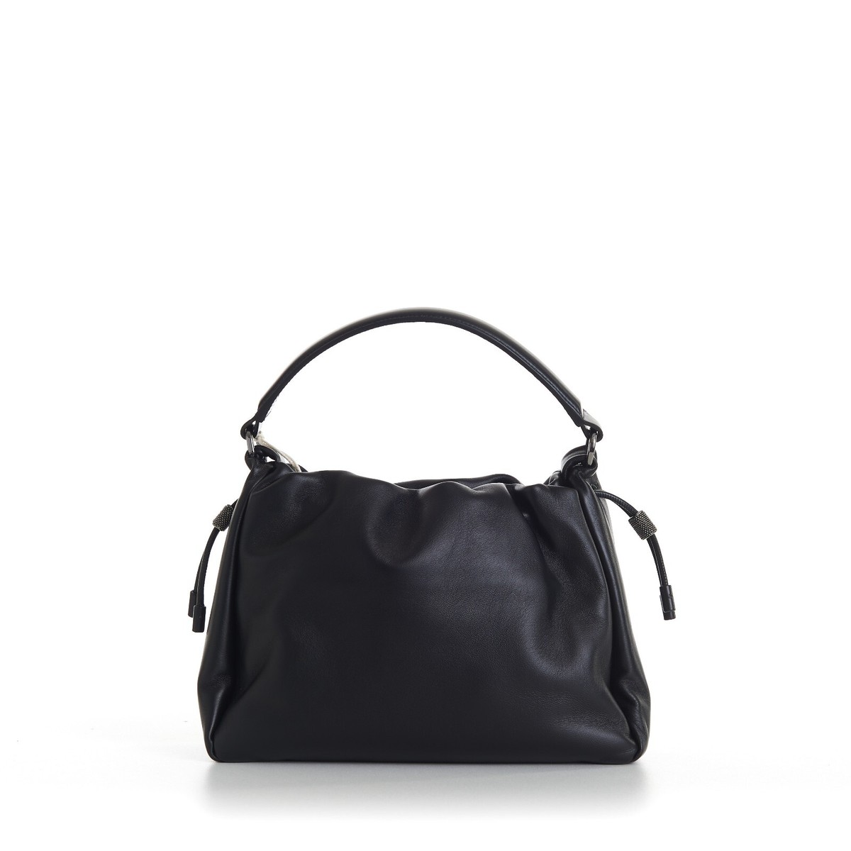 【関税&送料込】Brunello Cucinelli Mellow Bucket Leather Han Small Soft Leather Mellow Bucket bag for Woman in Black