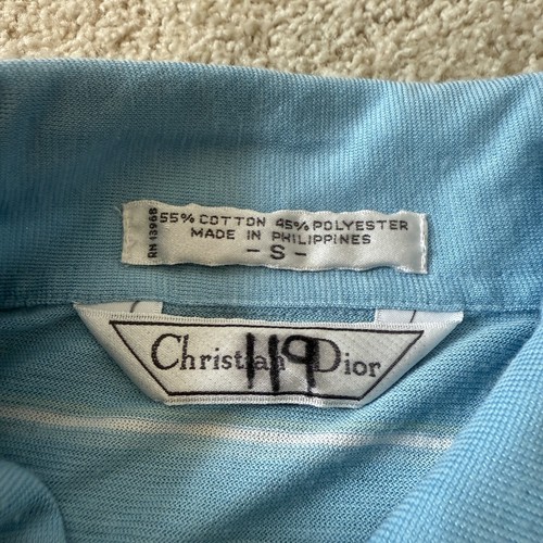 Vintage Christian Dior Polo Shirt Men's Small S Blue White Striped Short-Sleeve - Picture 3 of 6