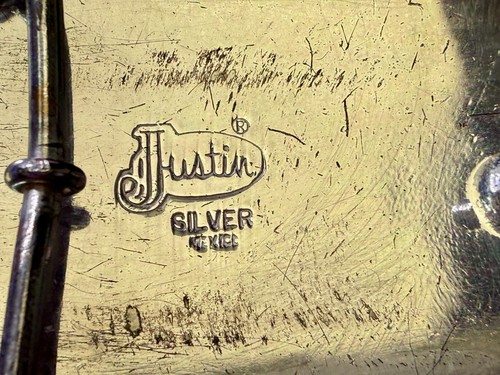 Ornate Filigree Oval Vintage Western Belt Buckle - Stamped Justin Silver Mexico - Picture 7 of 15