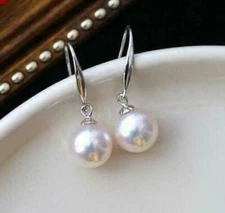 Gorgeous AAA+ real natural 7-6 MM akoya WHITE pearl earrings 14k White Gold