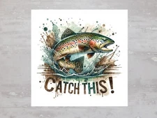 Catch This Fish Sport Fishing Fabric Panel Craft Sewing Fabric Block A261