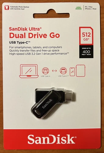 SanDisk Ultra 512GB Dual Drive Go USB Type-C Flash Drive (SDDDC3-512G-A46) NEW