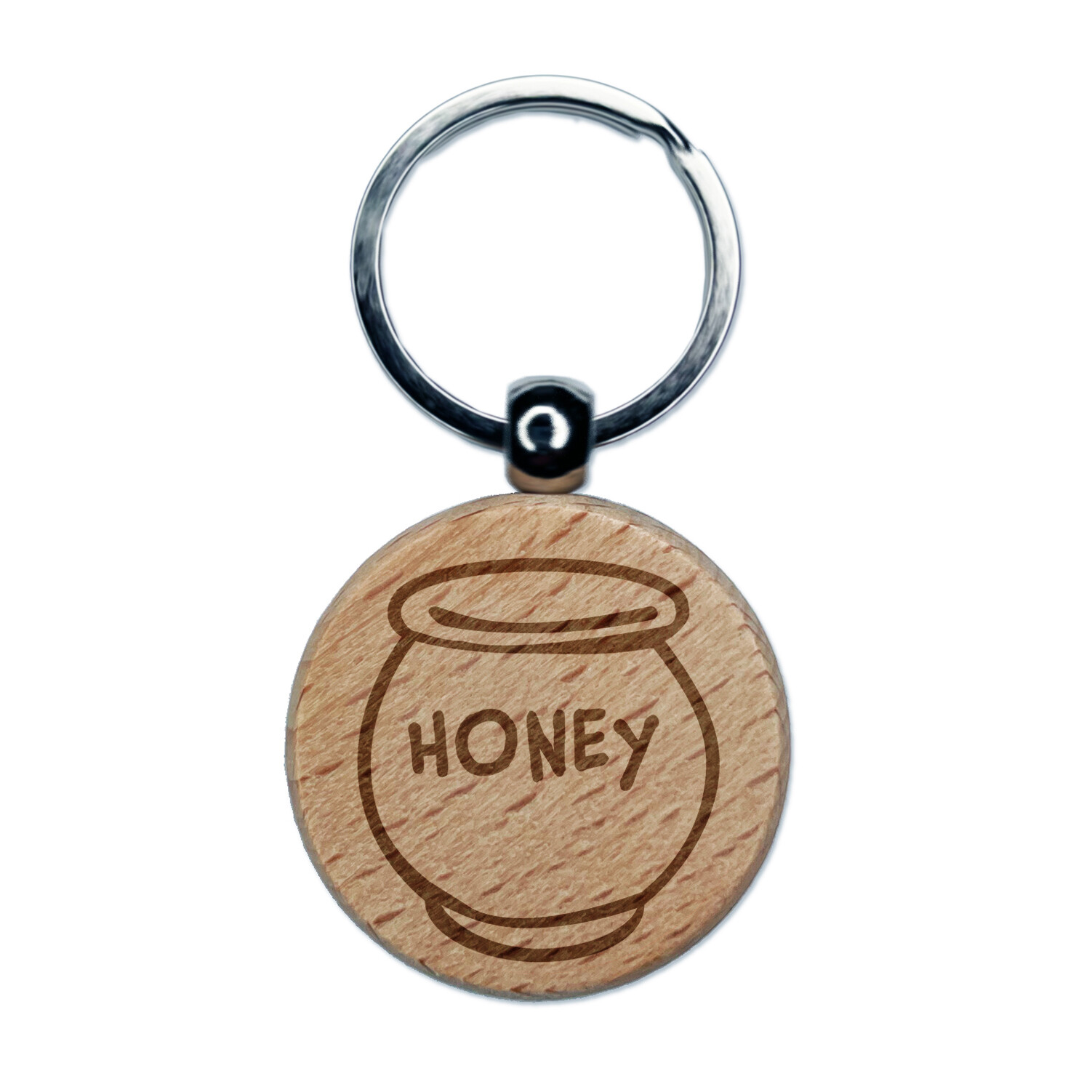 Honey Pot Doodle Bee Engraved Wood Round Keychain Tag Charm