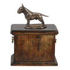 Solid Wood Casket Bull Terrier Urn for Dog's ashes,with Dog statue.