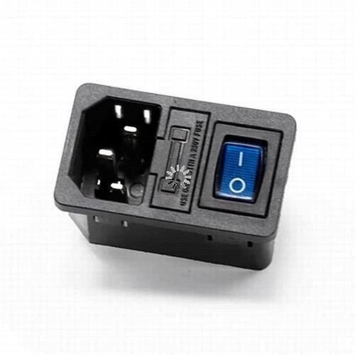 Connecteur IEC Mâle 3 BROCHES + INTERRUPTEUR + Porte FUSIBLE BLEU