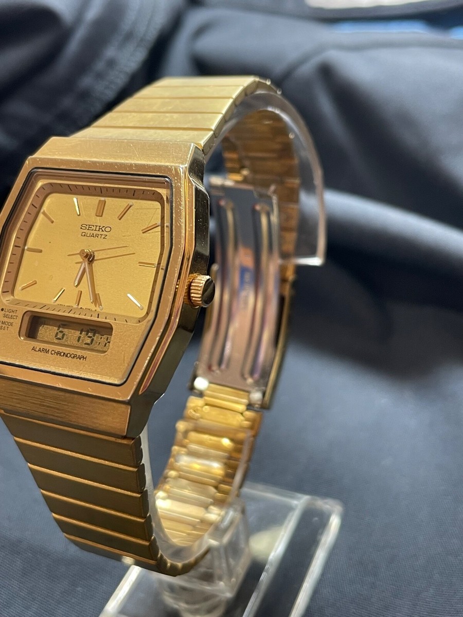 Seiko mens gold tone quartz digital alarm watch H601-5400 | eBay