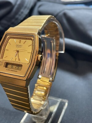 Seiko mens gold tone quartz digital alarm watch H601-5400 | eBay