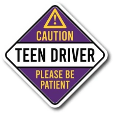 Magnet Me Up Caution Teen Driver Please Be Patient Magnet Decal, 5 Inch Purple