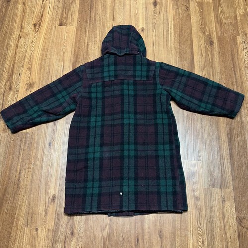 Vintage LL Bean Plaid Toggle Wool Coat Womens Size 10 Green Burgundy USA *holes - Picture 2 of 14