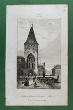 Engraving of St. Christopher's tower in Bern. Switzerland. Rouargue. Engraving
