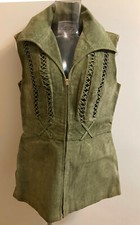 60s 70s SHAYNE Green Suede Vest Riveted Diamond Cutouts Hippie Boho M/L Bust 36