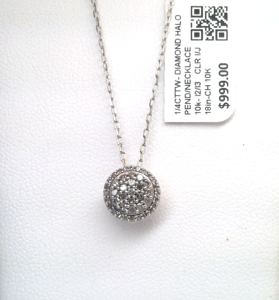 $1000- Certified Natural Diamond HALO PENDANT NECKLACE 10k WHITE Gold SOLID! 18' - Image 4 of 4