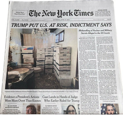The New York Times Newspaper June 10 2024 TRUMP PUT U.S. AT RISK INDICTMENT SAYS