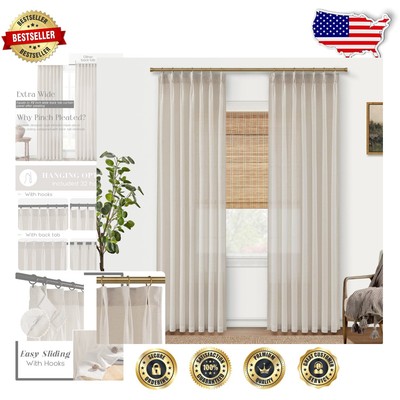 Boho Aesthetic Pinch Pleated Neutral Curtains, 2 Panels - 84'' for Living Room