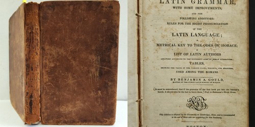 1836 antique ADAM's LATIN GRAMMAR dictionary vocab ENGLISH leather school gould
